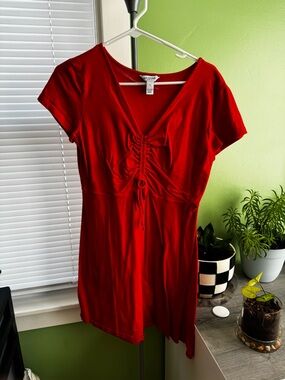 Arizona Jean Company Red Midi Dress with Shirred Front